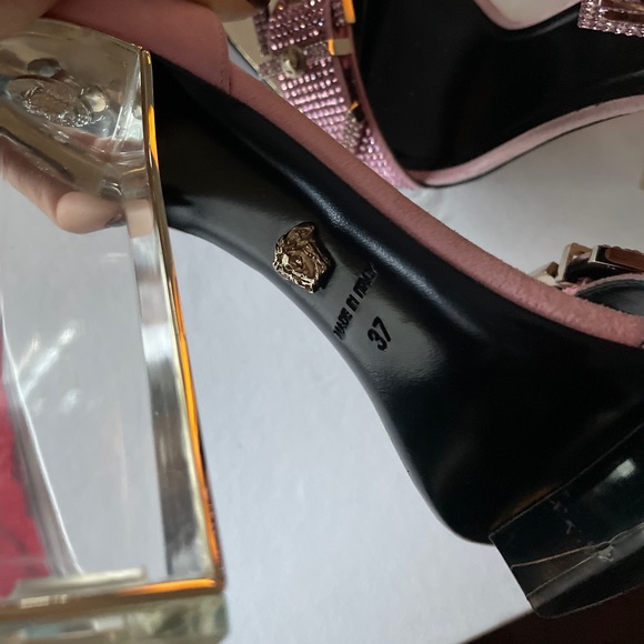 VERSACE pink crystal embellished plexi platform sandals - Picture 6 of 9